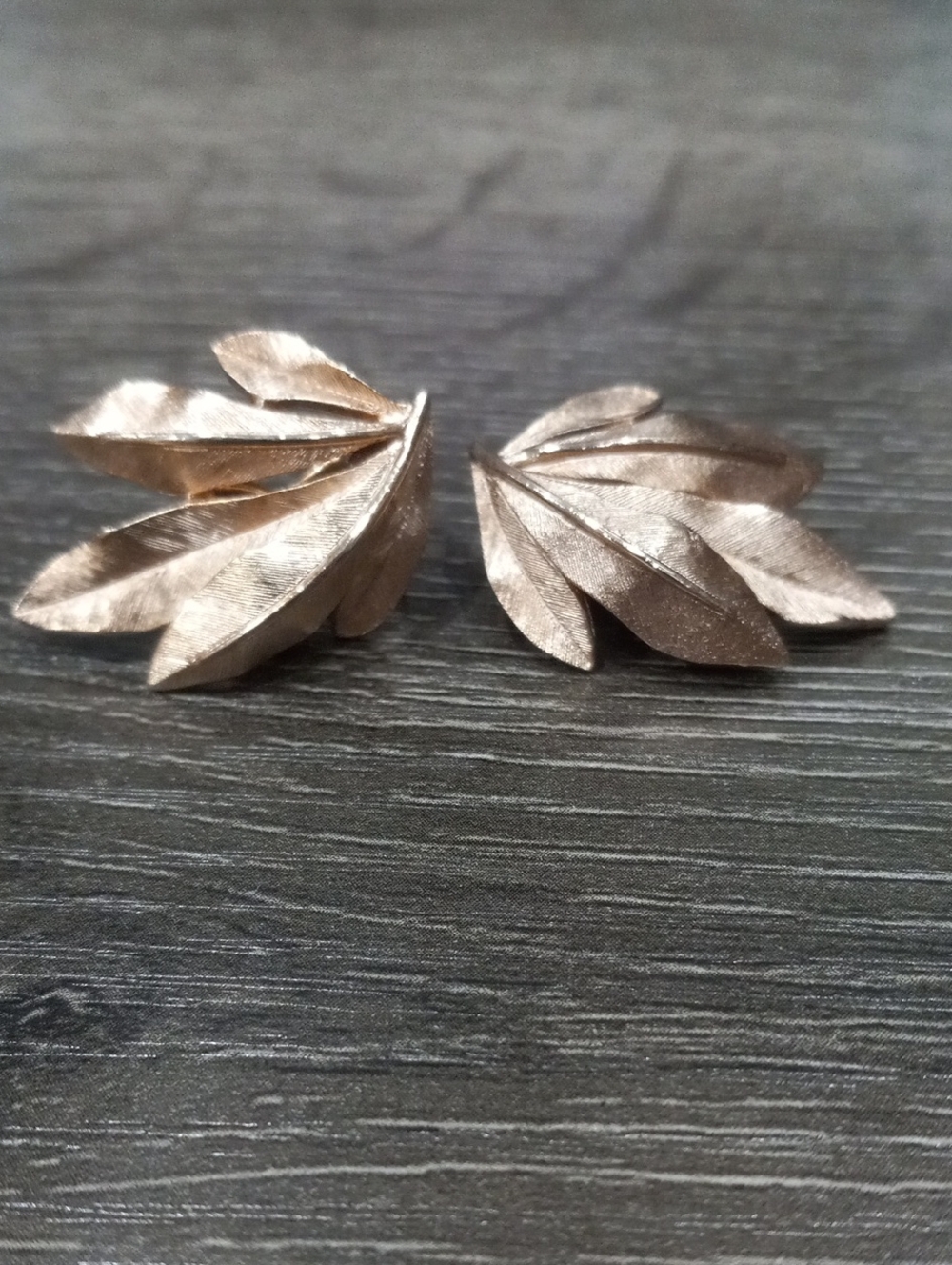 Trifari Rose Gold Leaf Clip-On Earrings